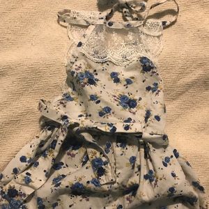 Baileys Blossoms romper blue floral lace